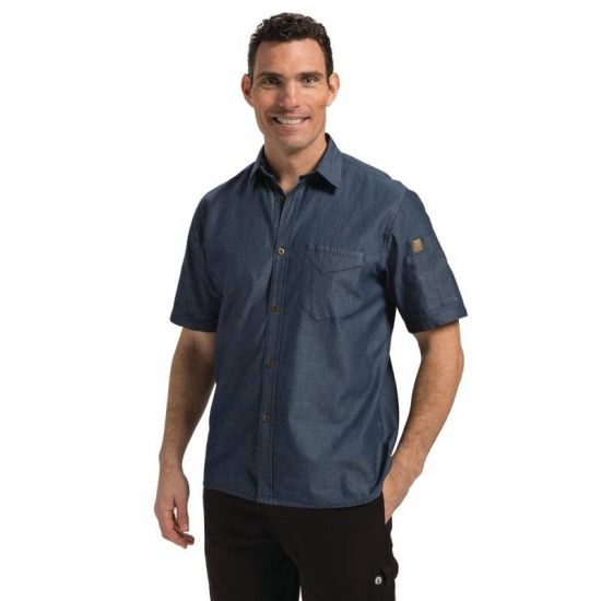 Chef Works Unisex Detroit Denim Short Sleeve Shirt Blue M URO B074-M