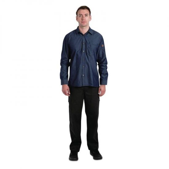 Chef Works Urban Detroit Long Sleeve Denim Shirt Blue S URO B776-S