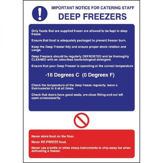 Vogue Deep Freezer Guidelines Sign URO W195